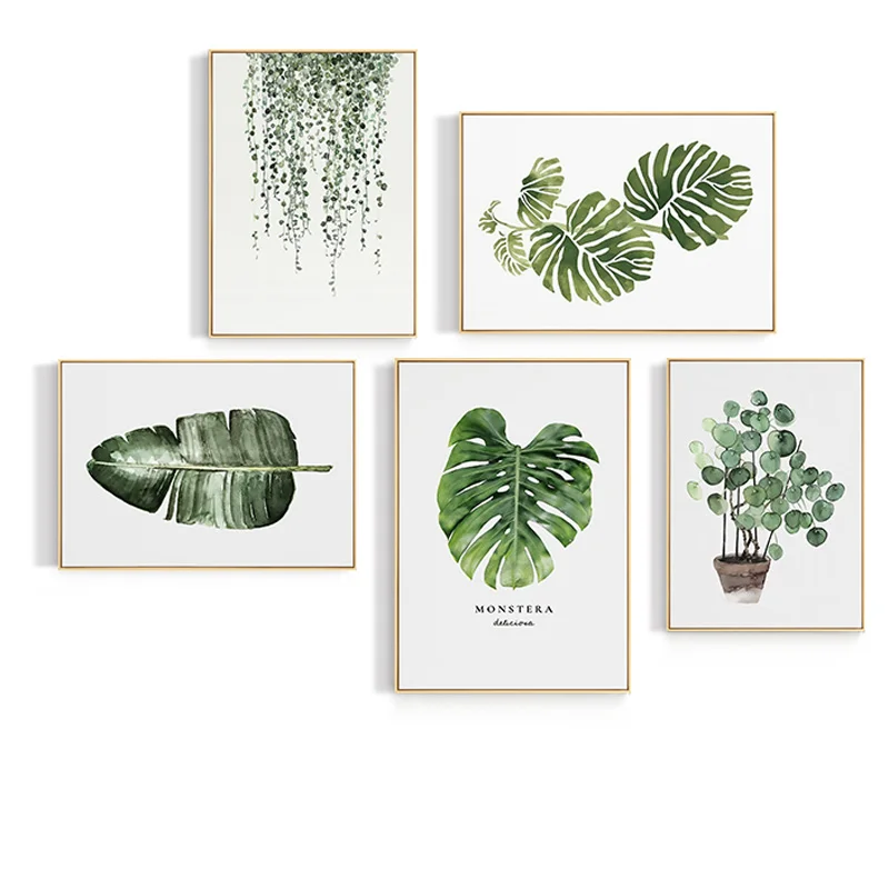 Top Seller Nordic Green Plant Leaves Fresh Green Combination Flower Wall Hanging Painting for Living Room