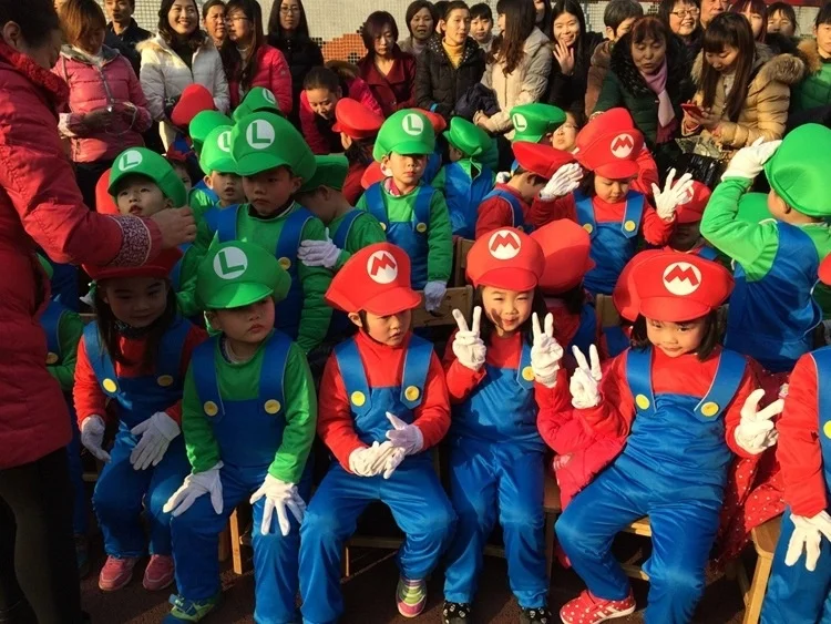 
Halloween Funny Super Mario Luigi Brother Costume With Hat Kids Children Adult Cartoon Fantasia Cosplay Jumpsuit 