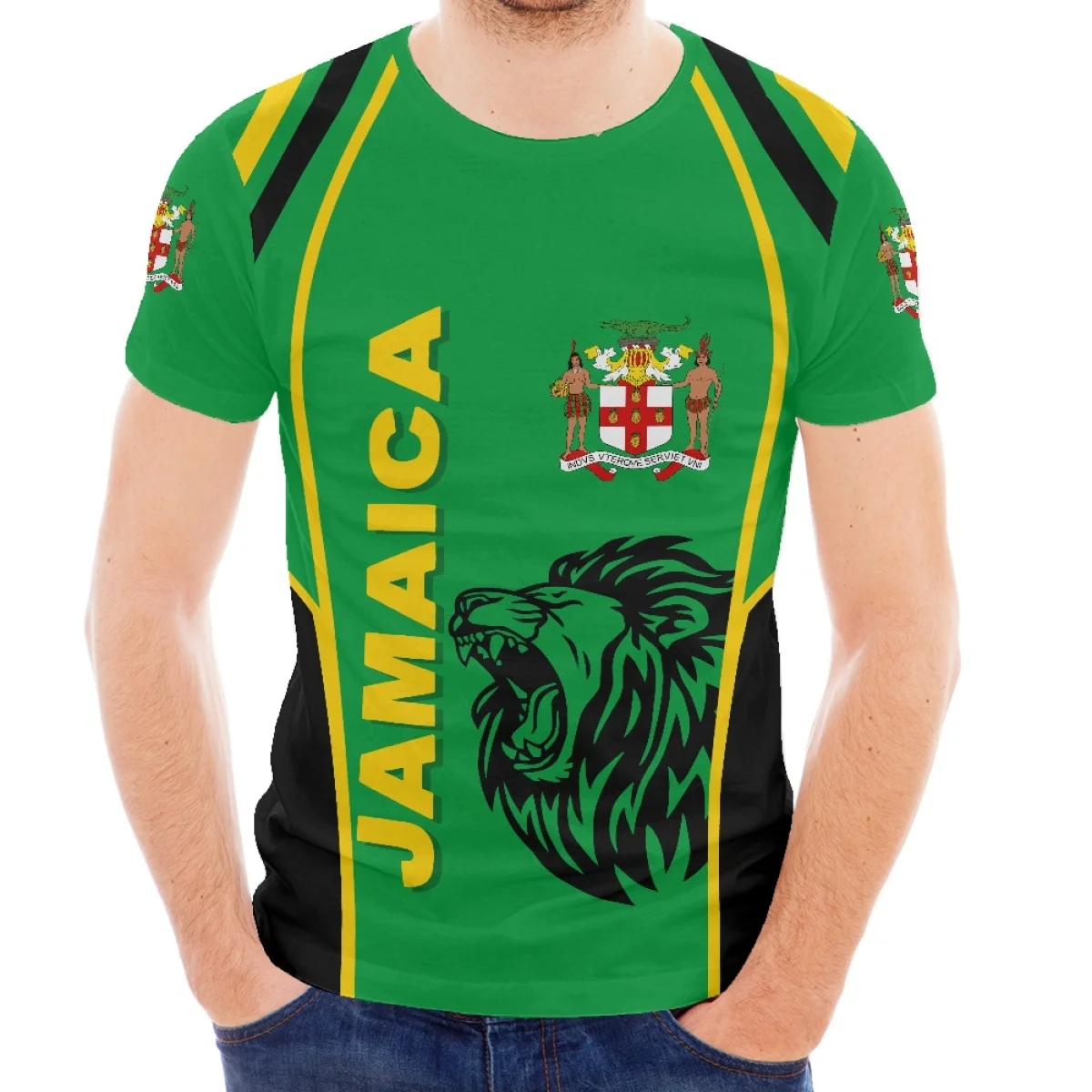 Wholesale Sublimation polyester Spandex Oversized T-shirt For Independence Day Customize Print Jamaica Lion Print Design T shirt