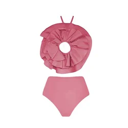 Custom Fabric Swimwear 3D Pink Flower Bikini Swimsuit and Skirt for Women Private Logo Label Tag Package Bathing Suit OEM ODM