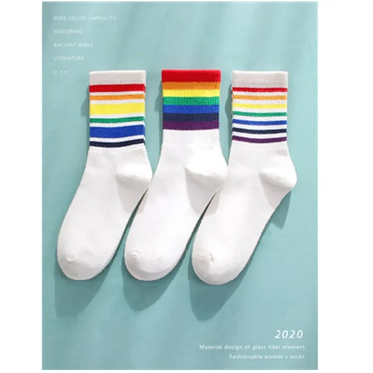 Корейские модные Хлопковые женские радужные носки, женские дышащие спортивные носки без пятки