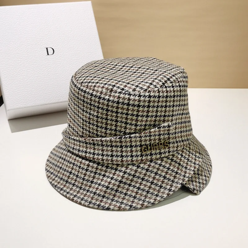 ladies fashion hats cheap winter houndstooth design high quality bucket hats