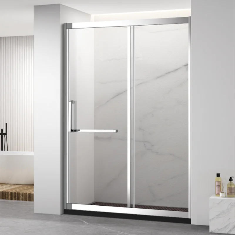 Luxury Bathroom Walk In Stainless Steel Shower Screen Tempered Glass Sliding Shower Door
