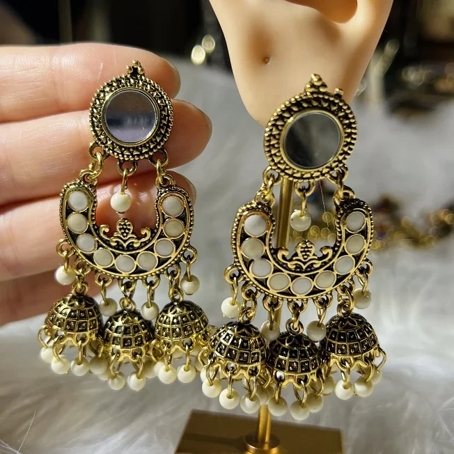 New Fashion Factory Bell Pearl Jhumka Earrings Jewelry Indian Traditional Designs India Kundan Gold Jhumka Earrings Set
