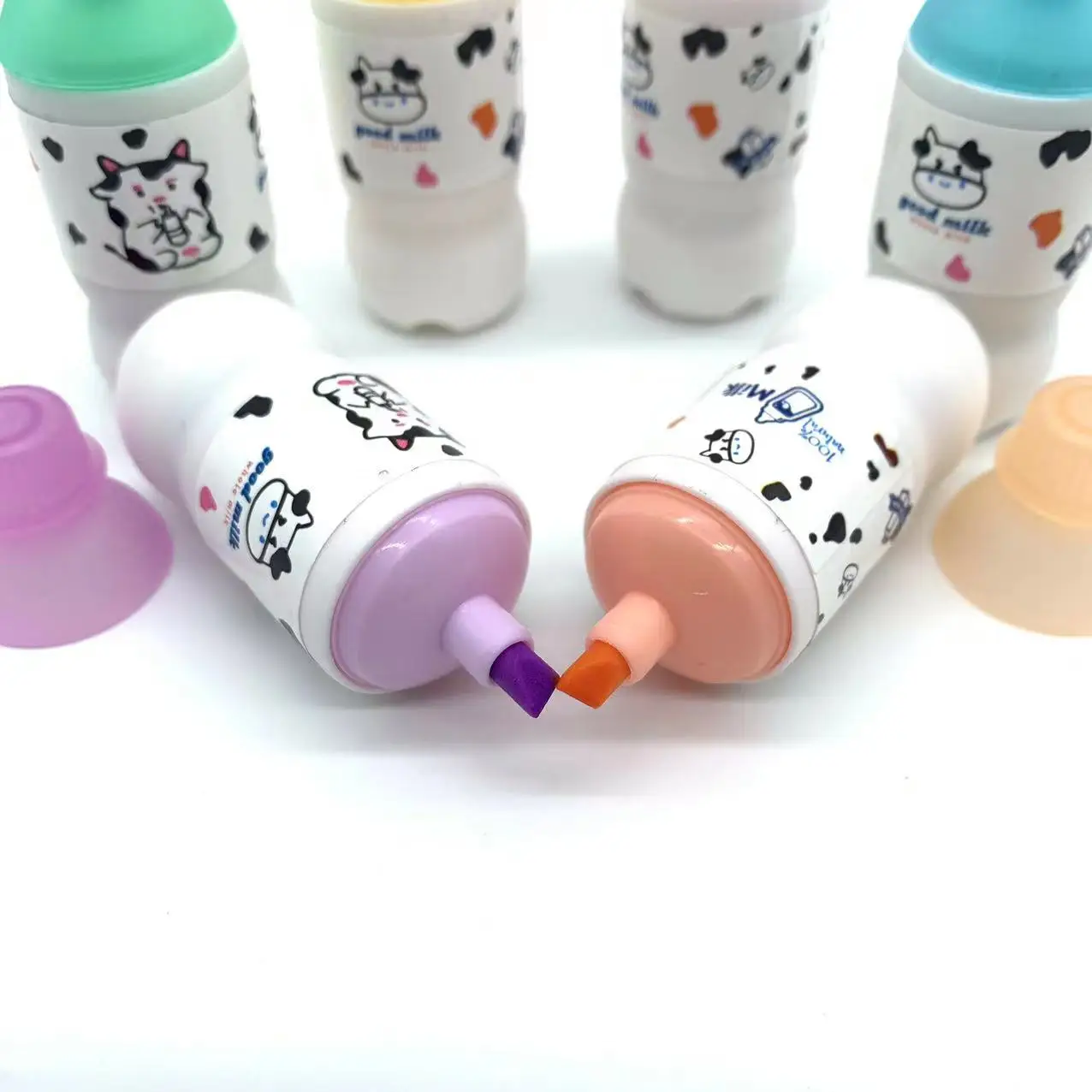 OEM Milk Bottle Shaped 6 pieces Planner Point Highlighting Marker Permanent Marker Pen for Girls and Boys