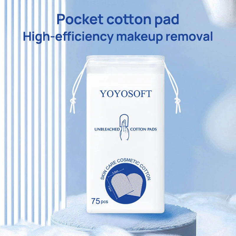 YoYoSoft Manufacture Sell Private Labeling Unbleached Pure Cotton Pads Disposable Pocket cosmetic Pad 75pcs