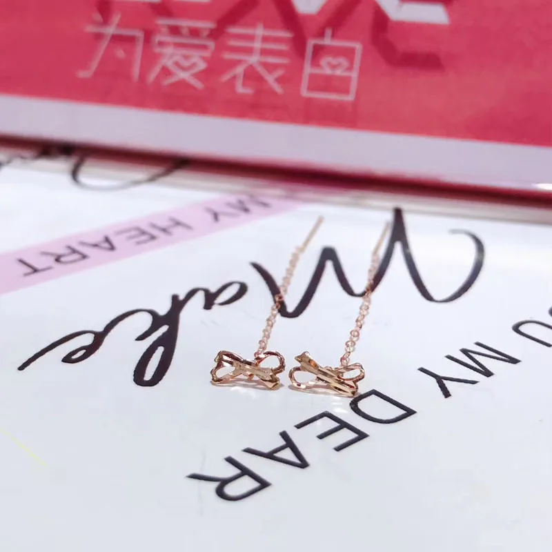 Gold Jewelry Real 18K Gold Bow Stud Earrings Au750 Earrings Tassel Earrings