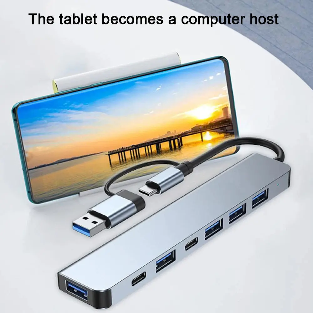 Custom Logo Hight Speed Type C Hub 7 In 1 USB Hubs Multi Function Adapter For Macbook Pro/Windows/Laptops