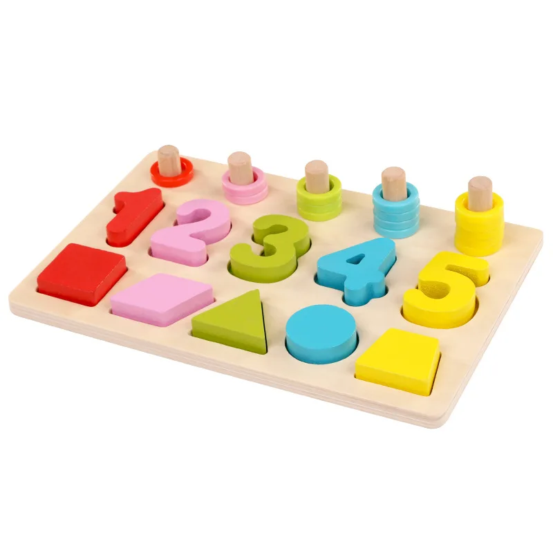 Early childhood education abacus digital shape matching board wooden jigsaw puzzle building block toy