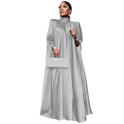 Islamic clothing women evening dress printed long sleeves Dubai elegant satin gown long abaya muslim women dress