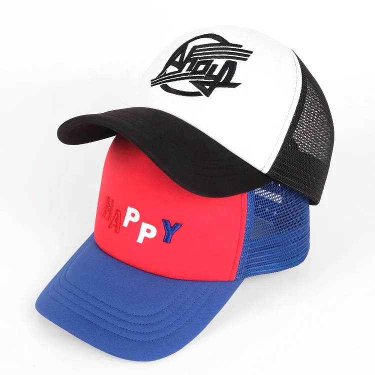 Wholesale Custom Logo Bulk 5 Panel Mens Embroidered Black Polyester Purple Trucker Hat