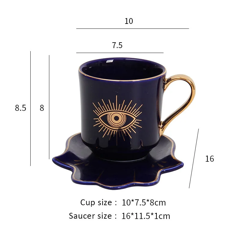 special dish Turkish Ottoman Blue Eyes Pattern Gold line Afternoon ceramic Tea Coffee Cup and Saucer fine porcelain beer mugs