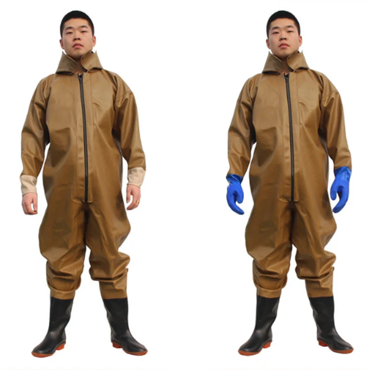 Waterproof PVC Fabric Coverall Suit Fishing Waders with Gloves Fishing Ware Outdoor Wader