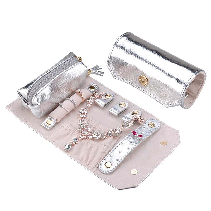 
Custom logo portable pu leather jewelry pouch bag organizer luxury jewellery travel roll 