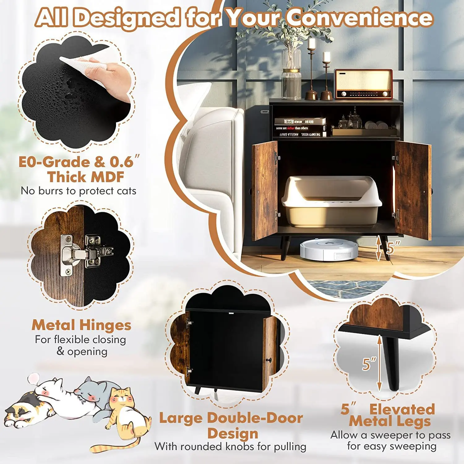 End Side Table Nightstand Wooden Condo Furniture With Soft Bed Cute Cat Cave For Indoor Small Cats Kittens Pet Play House