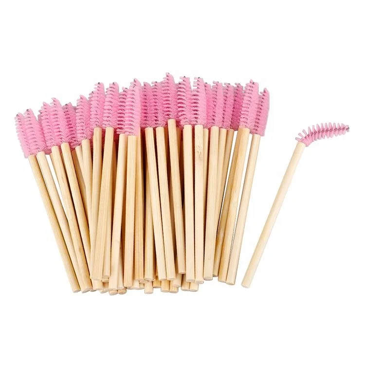 Private Label Disposable Bamboo Pink Mascara Wand Eco-friendly Eyelash Extensions Spoolie Brush
