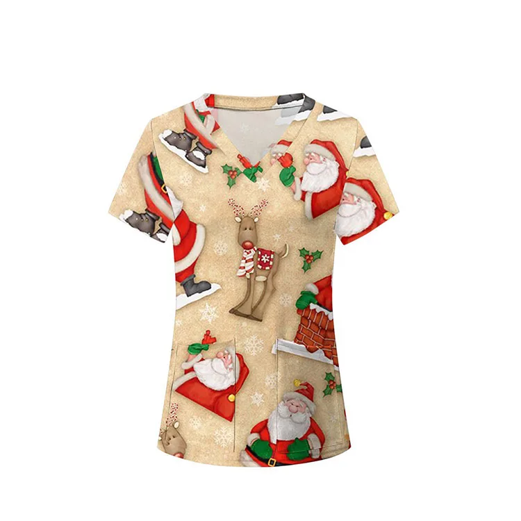 Christmas pattern nursing scrubs hospital healthcare scrub uniforms