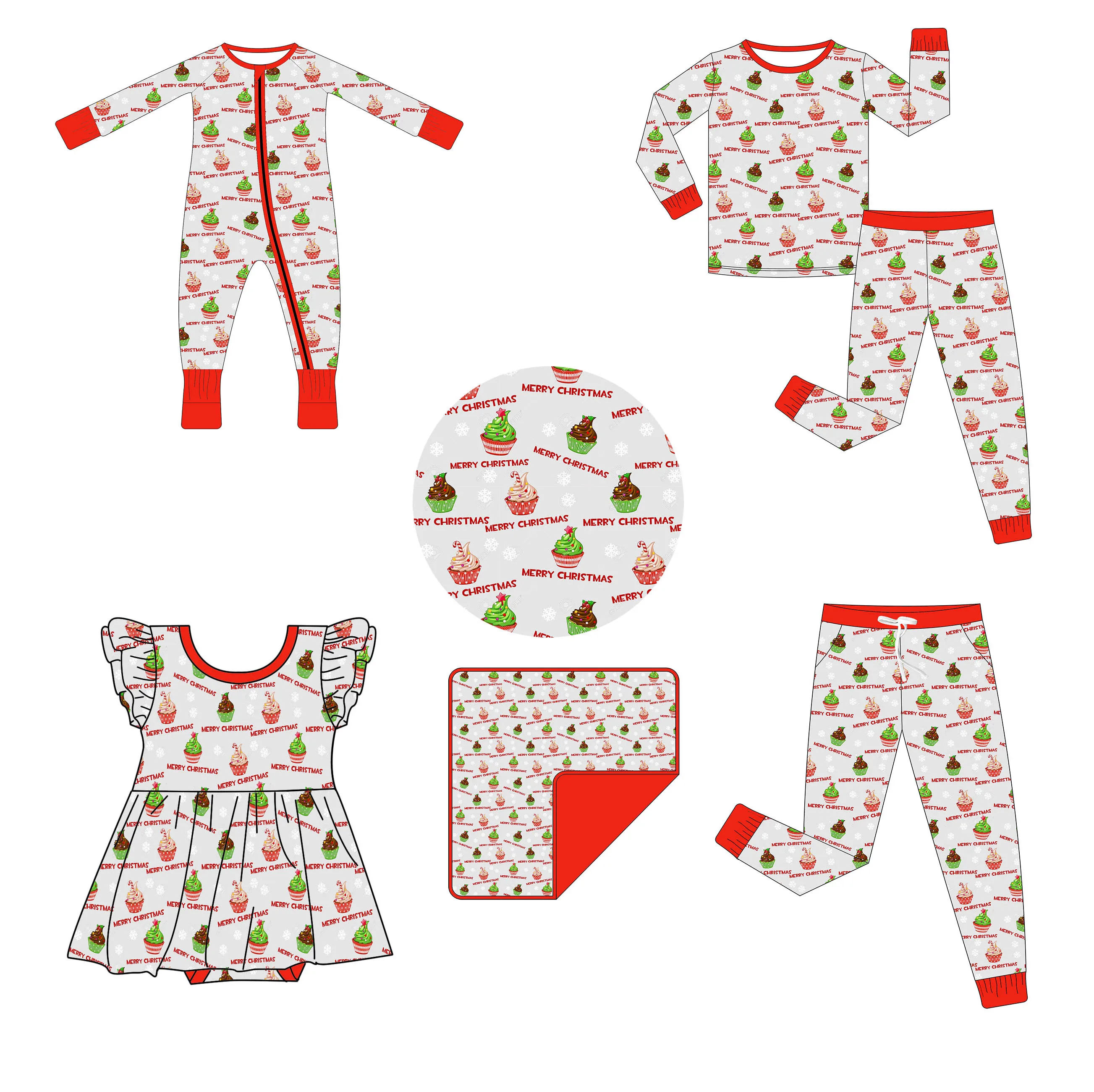2024 New Christmas Design Bamboo Spandex Custom Label Tag Newborn Baby Kid Pajamas for Family