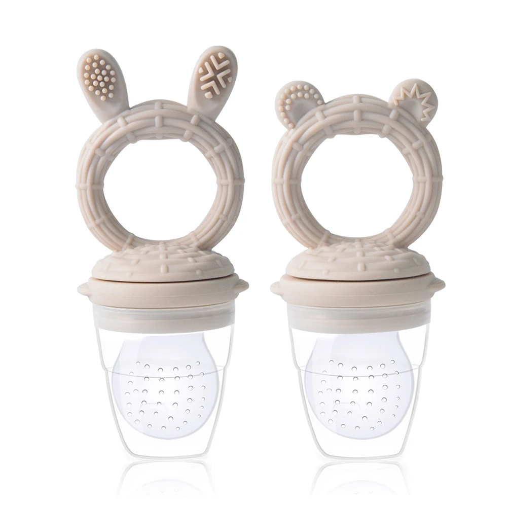 100% Food Grade BPA Free Soft Non-toxic Silicone Teething Baby Fresh Food Feeder Cover Set Custom Baby Fruit Feeder