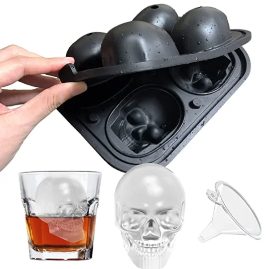 4 Cavity extra large 3d skull ice cube mold silicone ice mold