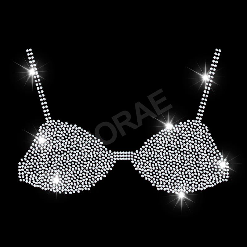 Novelty Glitter Crystal Print Hot Fix Designs Motif Rhinestone Transfers Heat Press on Bra Vest Top Decor