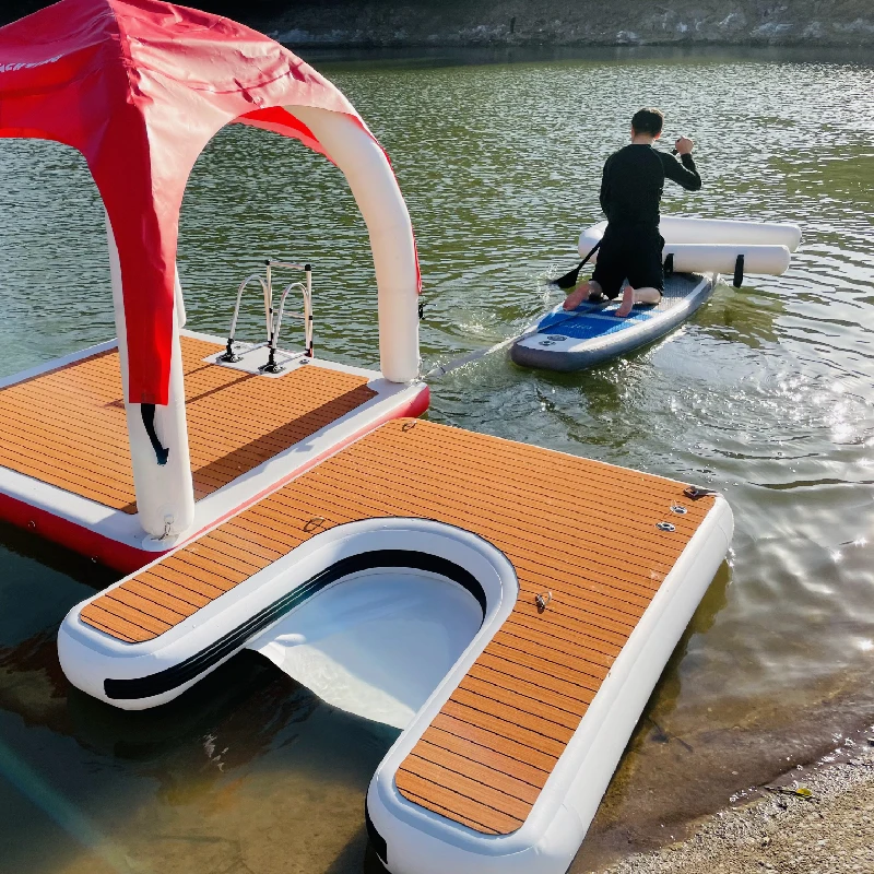 inflatable boat fishing island pontoon  yoga  out float dock platform inflatable floating docks pontoon
