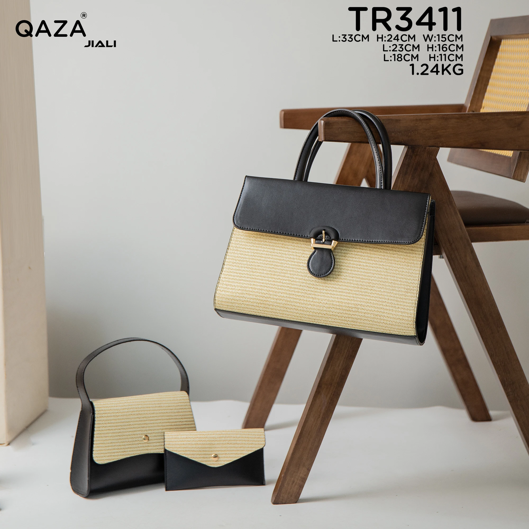 Jiali QAZA Luxury woman tote handbag fashion tote bag wallet and Zipper  PU Leather Tote Bag For Women