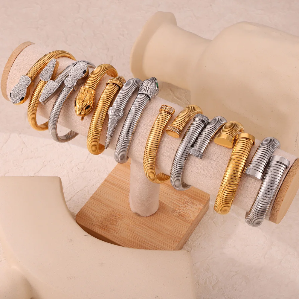 Cross-border Hot-selling Niche Personality Open Bracelet Inlaid with Zircon Design Goose Throat Shape Titanium Steel Jewelry