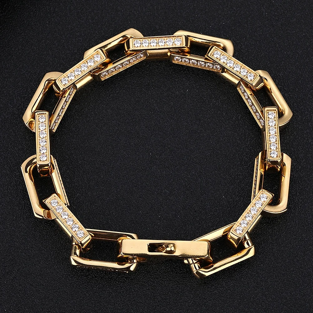 VEROMCA Stainless Steel CNC Diamond Bamboo Chain Bracelet 18k Gold Hip Hop Titanium Bracelet