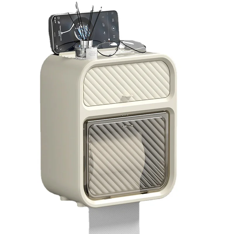 Wall-Mounted Luxury Toilet Paper Holder with Storage Shelf No Drilling Required Suitable for Bathroom and Restroom Tissues