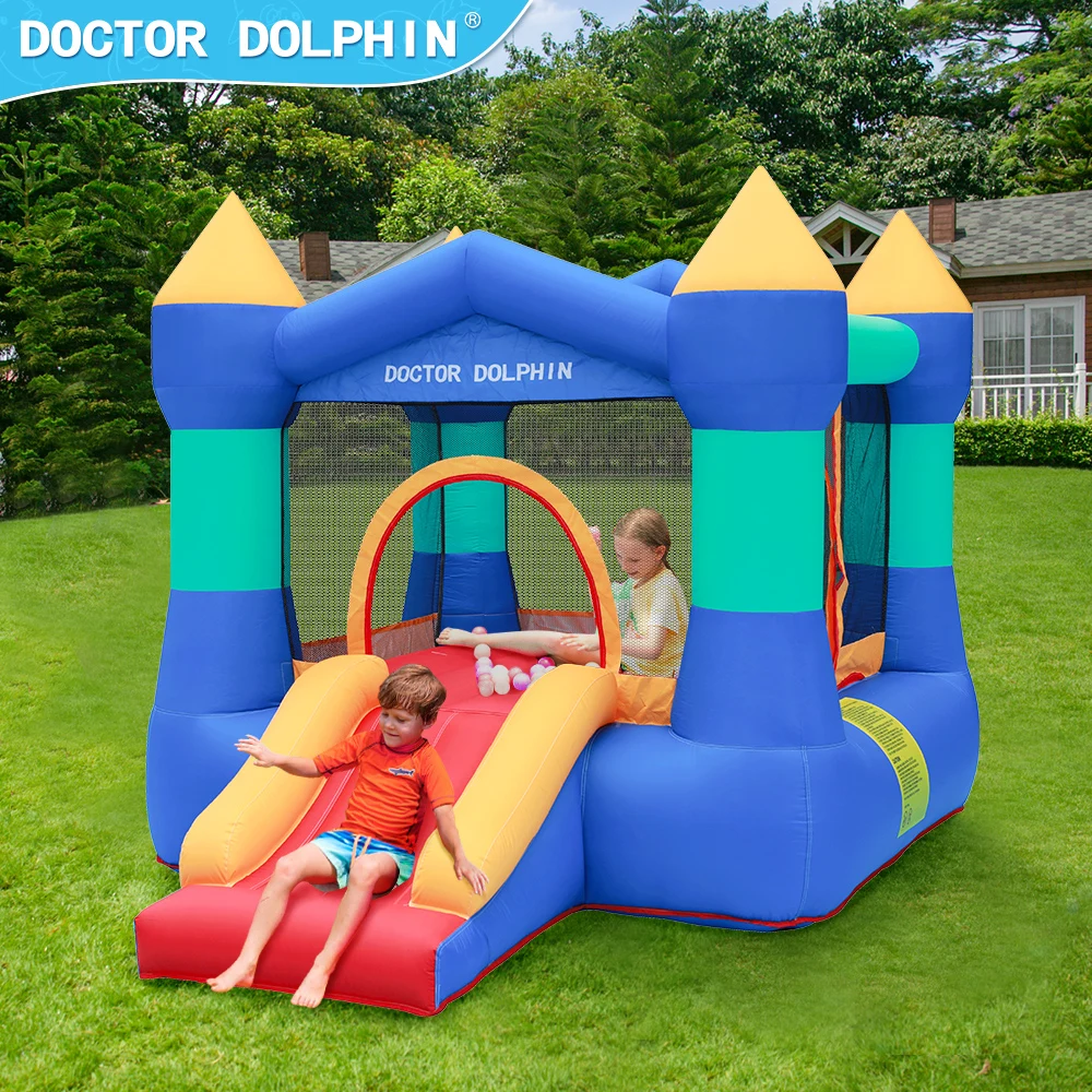 Doctor Dolphin Trampoline King Blue Jumping Fun Mini Bouncy Castle Inflatable Bouncer Kids Bounce House
