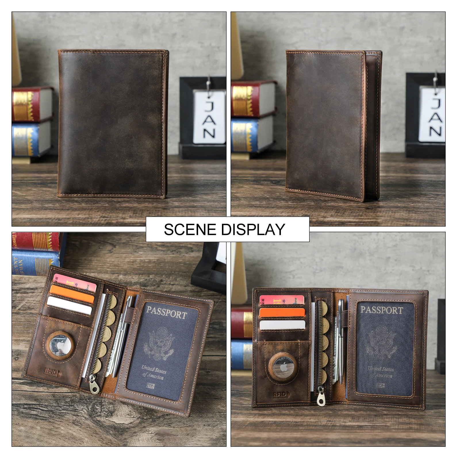 Custom Logo Genuine Leather Slim Travel Passport Holder Wallet Minimalist Rfid Travel Document Organizer Wallet Leather