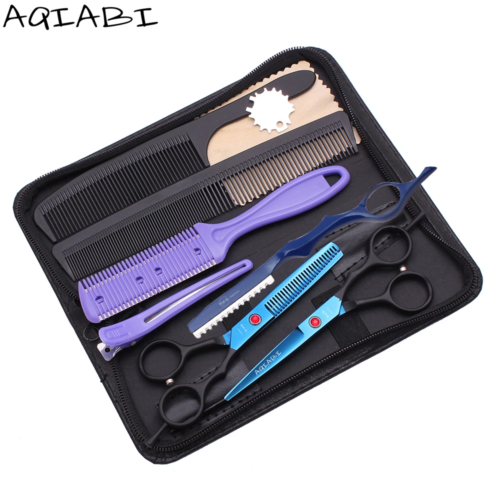 Набор парикмахерских ножниц 5,5 дюйма 6 дюймов AQIABI 440C ножницы для стрижки волос филировочные ножницы голубые A1029