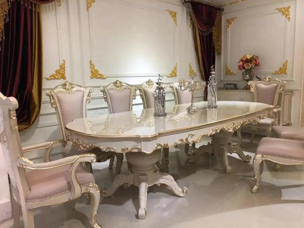Роскошная домашняя высококачественная мебель для столовой из массива дерева под заказ Античный стиль большой стол с стульями