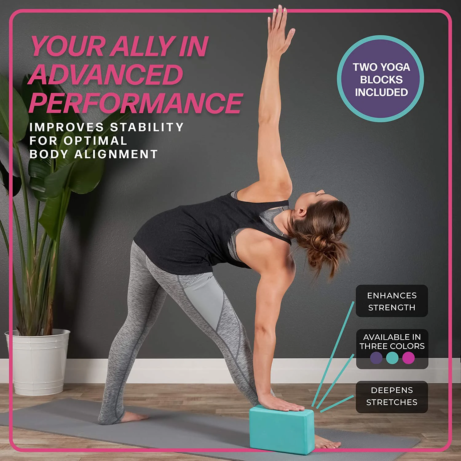 Блок для йоги, 2 шт., набор блоков с эластичным ремешком, влагостойкий, Высокоплотный пенопластовый блок из ЭВА, улучшает баланс и гибкость