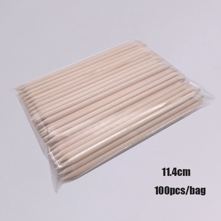 Fast shipping cheap price 11.4cm orange wood nail sticks cuticle removal manicure pusher wholesale wooden cuticle pusher 100pcs
