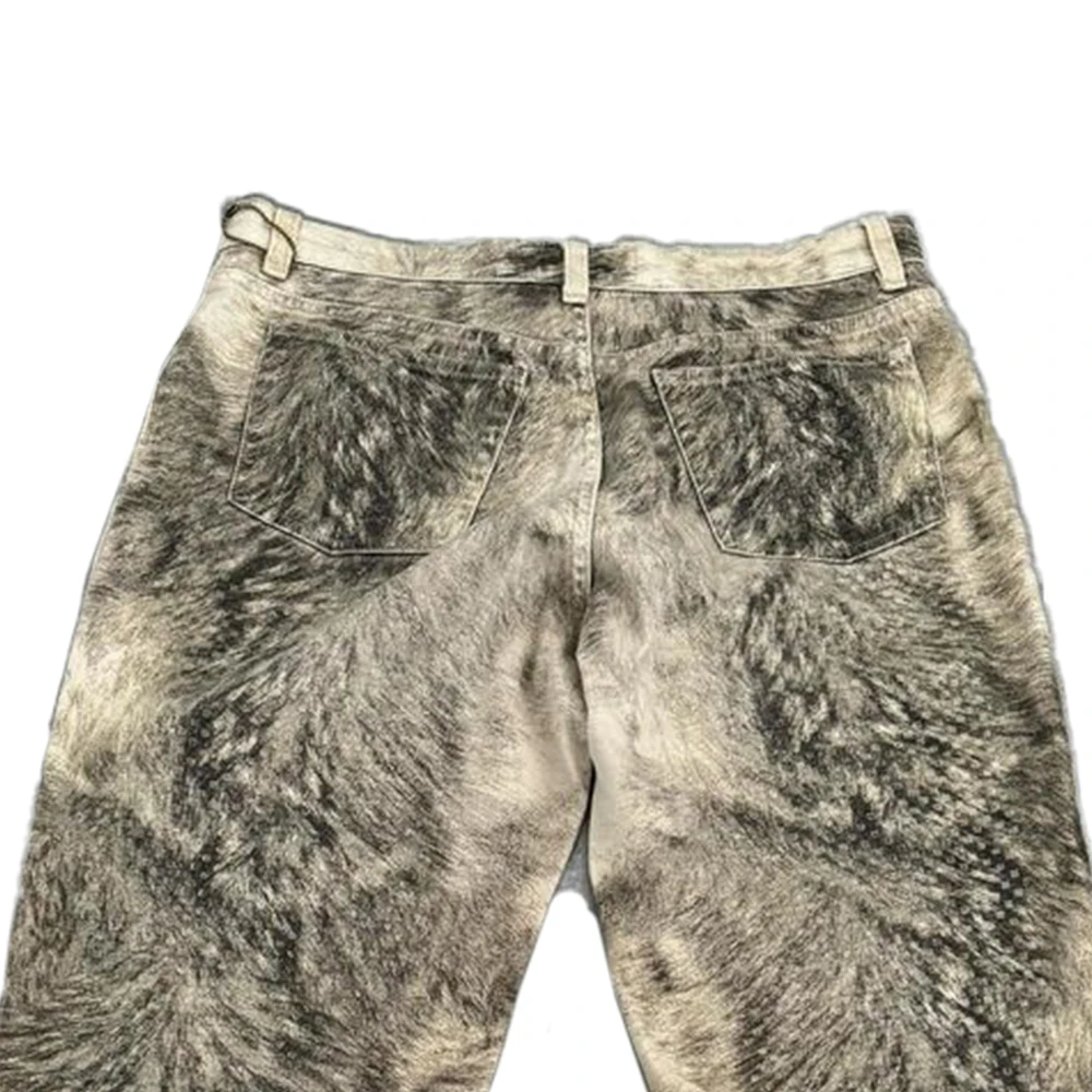 High Quality Straight Fit Animal Fur Camo Cargo Pants Multi-pocket Baggy Jeans Trousers Custom Wash Mens Pants