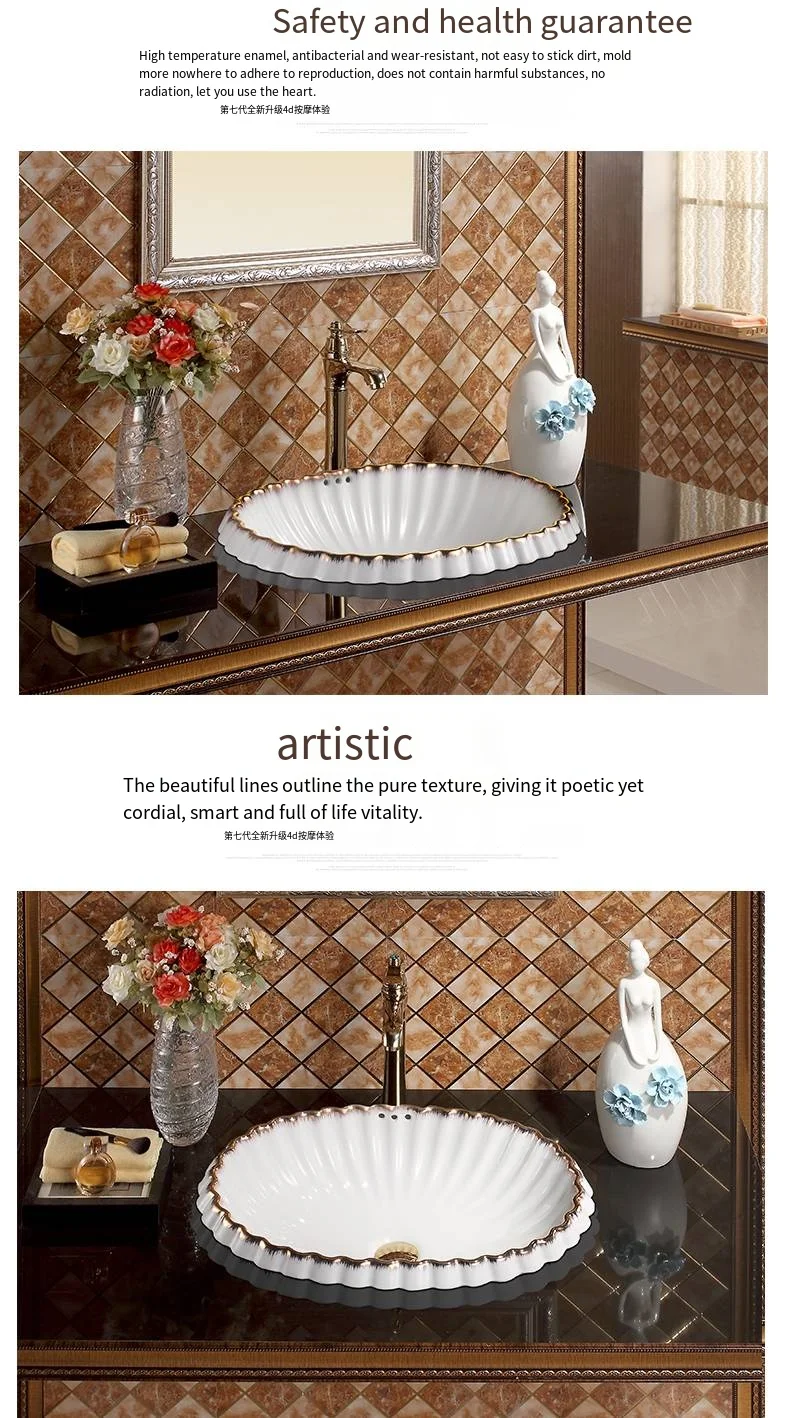 Semi Embedded Artistic Wash Basin Ceramic Coute top Bathroom basin Sink bowl oval sinks shell shape white