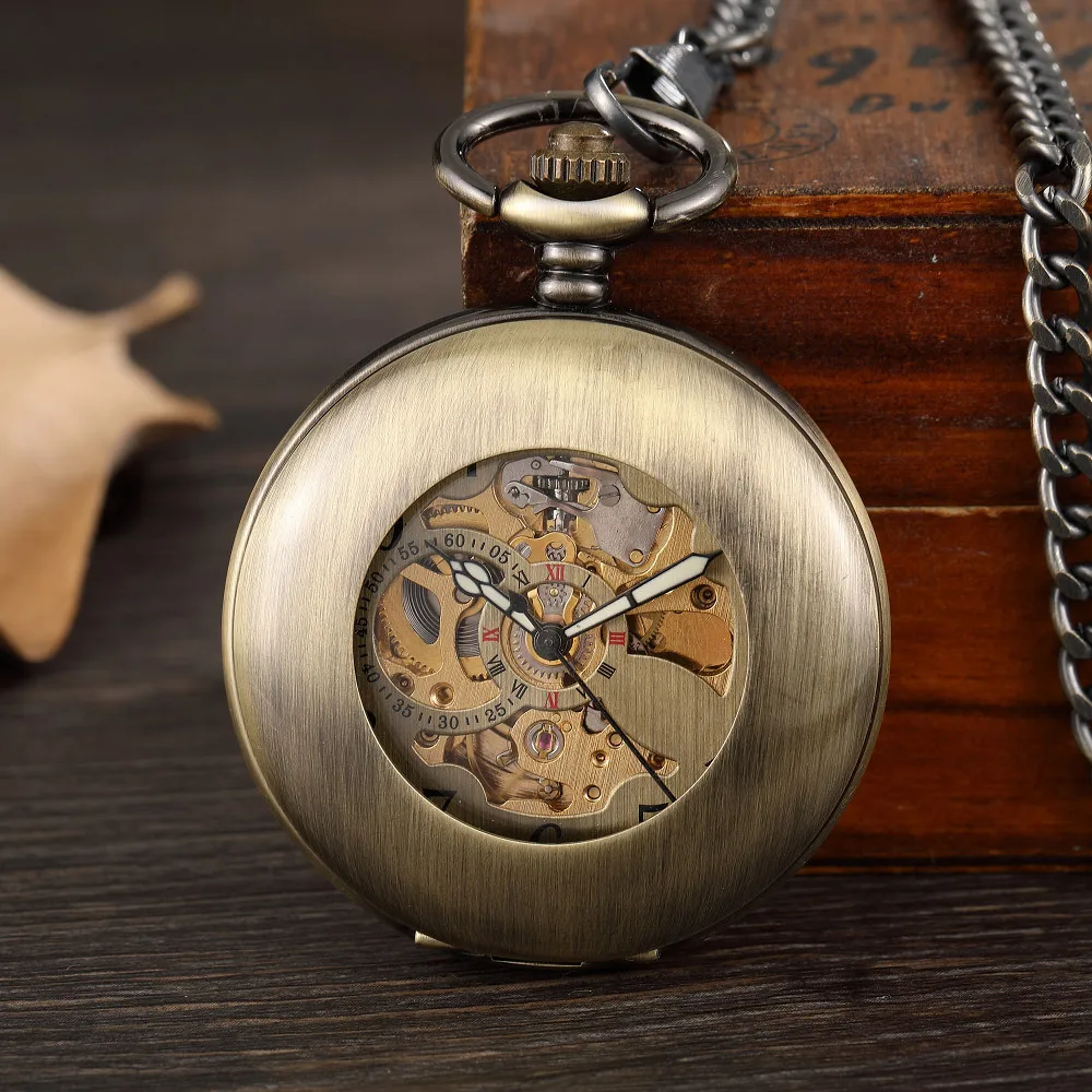 Antique Skeleton Hollow Mechanical Watch Automatic Mechanical Pocket Watches