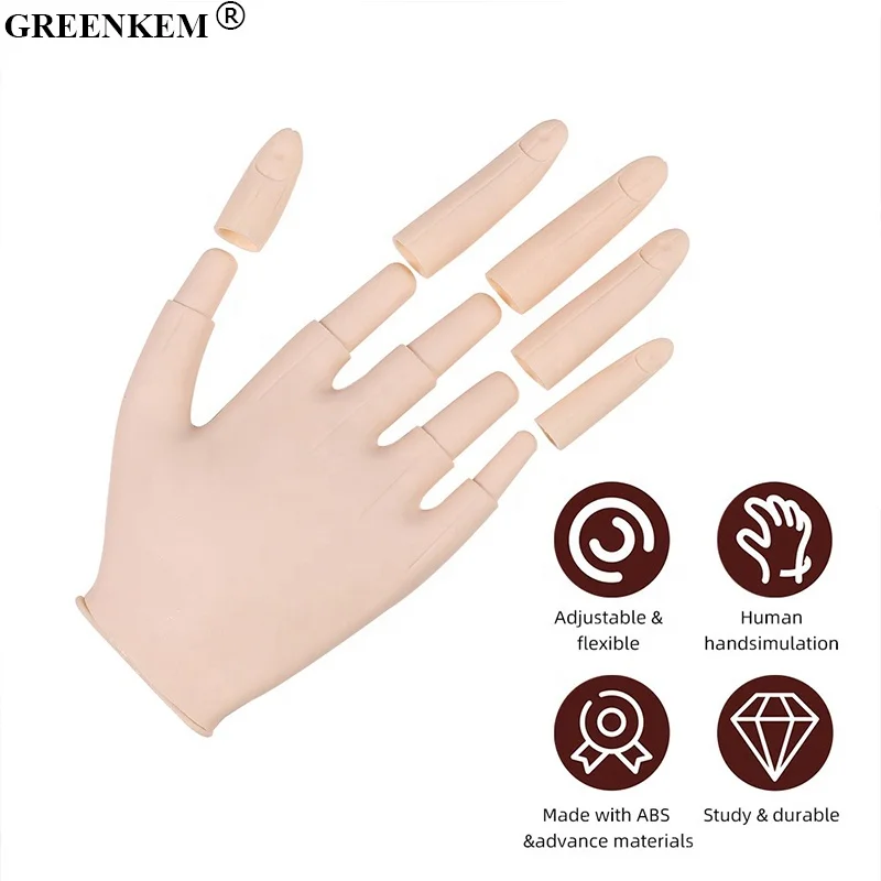 New Nail Practice Hand Simulated Nail Art Soft Rubber Joint Movable Prosthetic Hand Detachable Fingers Nail Practice Hand