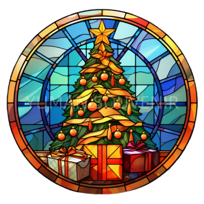 Creative design 30CM Xmas Christmas tree santa color stained glass window decoration stained glass