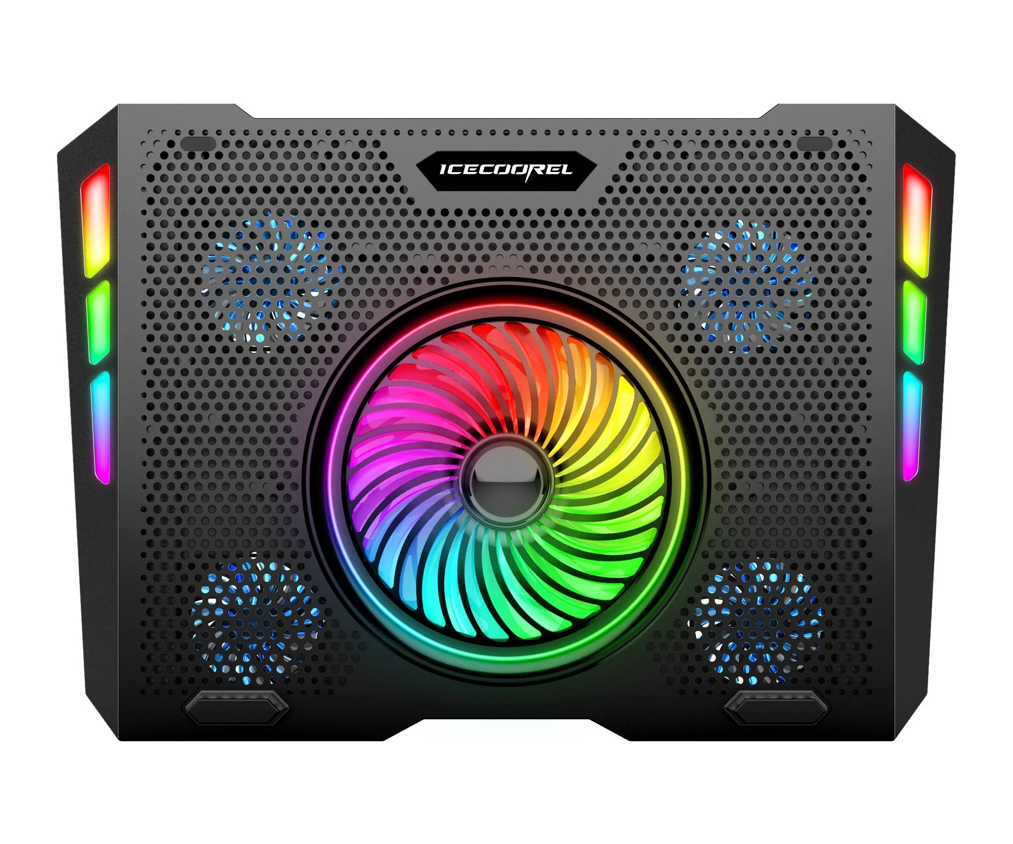 Gaming Rainbow lights RGB notebook cooling pad ergonomic stand with 5 fans 2 USB port Roller switch support OEM ODM Spot stock