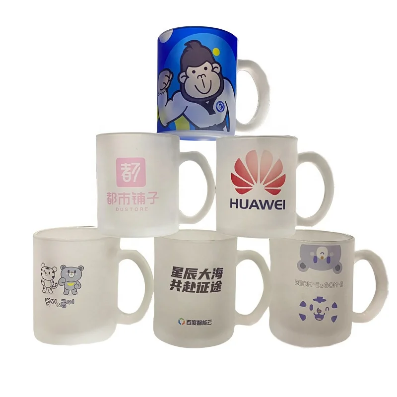 Customized 11oz Frosted Blank Heat Transfer Print DIY Sublimation Glass Beer Coffee Mug with Handle