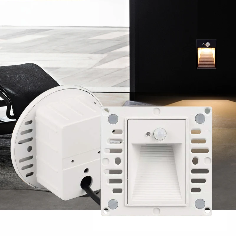 GONSU nordic luxury recessed wall  footlight step light waterproof led stair light with pir motion sensor switch