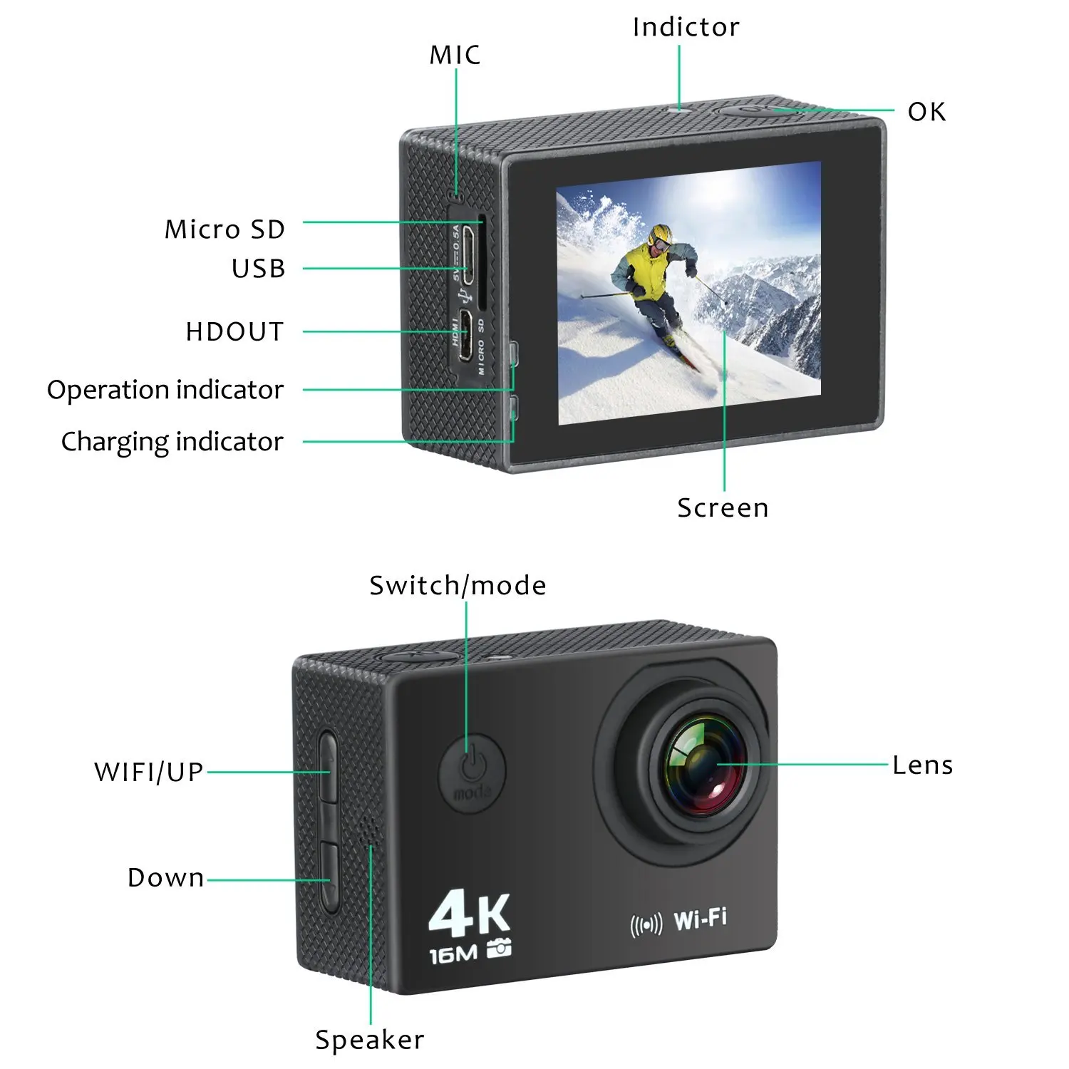  Hottest Factory Uderwater Dual Screen Body Waterproof Extreme HD Sports WiFi Camera Action