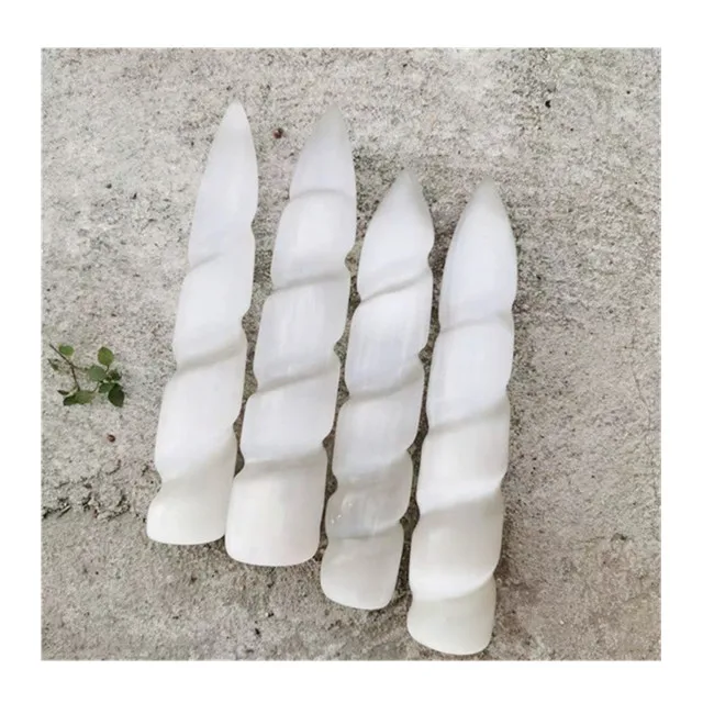 Оптовая продажа, ручная резьба, драгоценный камень, Хрустальный стержень, кварцевый стержень, натуральный спиральный саленит, кристаллы, лечебные камни