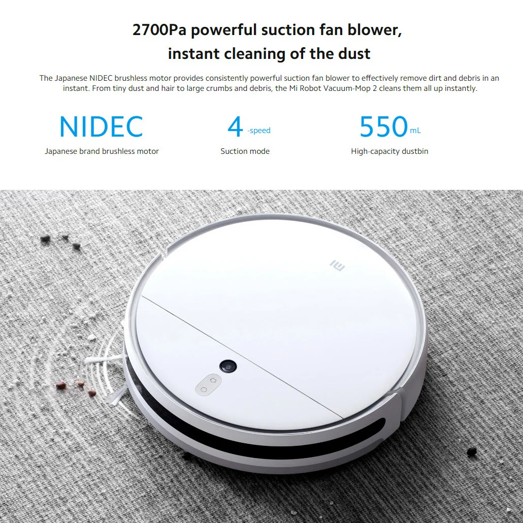 Global Version Xiaomi Mi Robot Vacuum-Mop 2 3200mAh Battery 2700Pa Suction Sonic Vibration Mopping Robot Cleaner Vacuum
