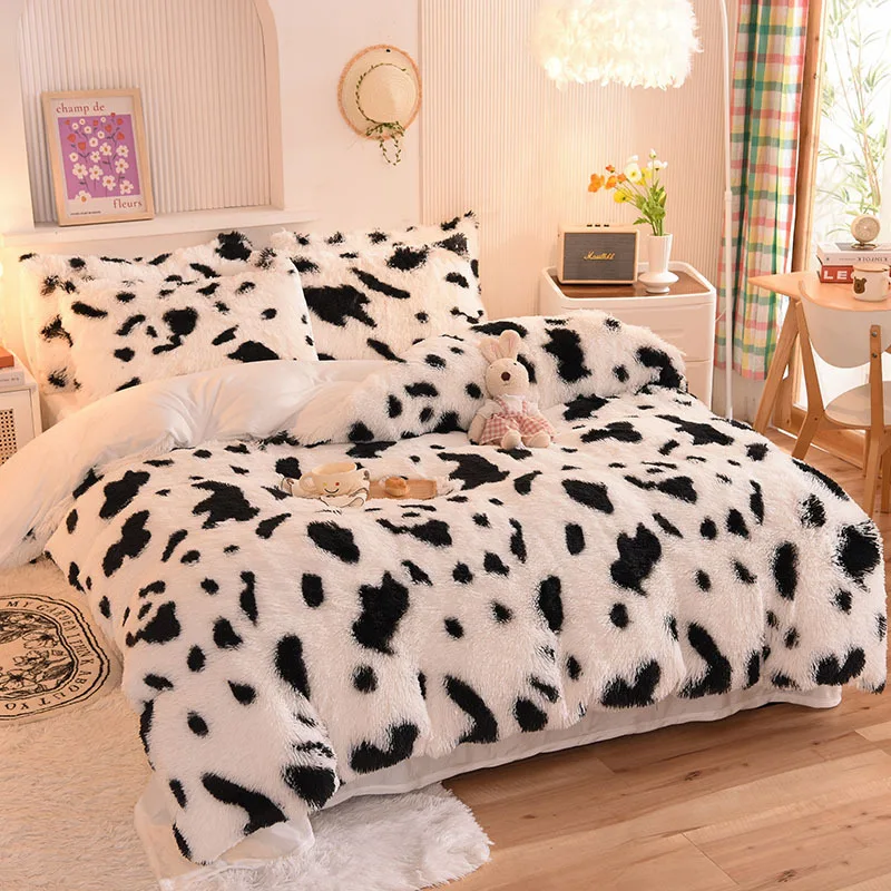 High Quality With Low Price Shaggy Faux Fur Fluffy Mink Wool Velvet Bed Sheet Comforter Sets Bedding Set For Winter