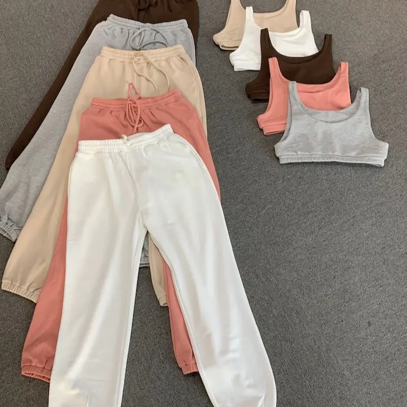 
fall 2021 custom logo sport ladies joggers womens crop top two piece pants set street wear outfits women 2 pieces sets clothing 