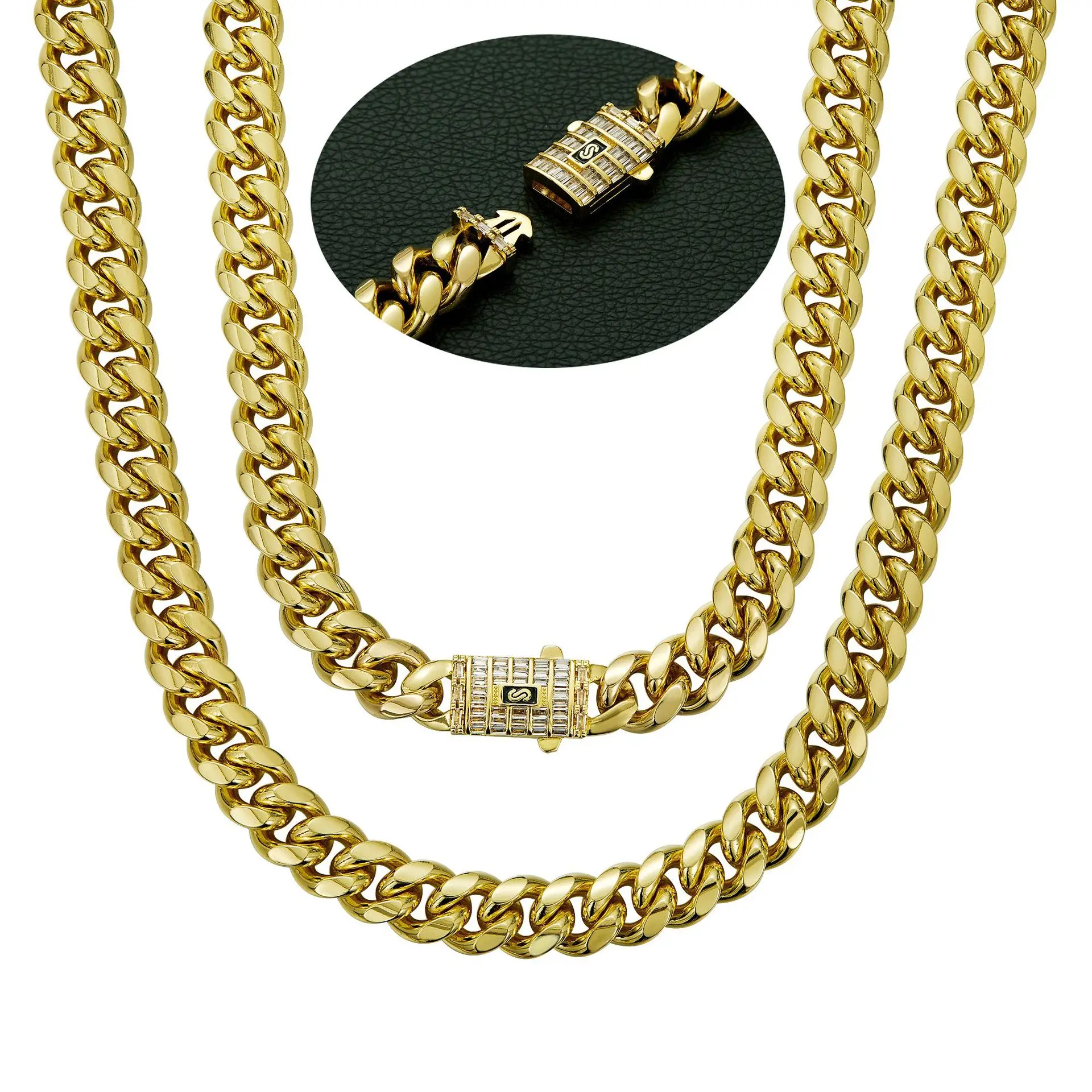 wholesale supplier 6mm 8mm 10mm 12mm 14mm 316l stainless steel gold miami cuban link chain 14k real gold